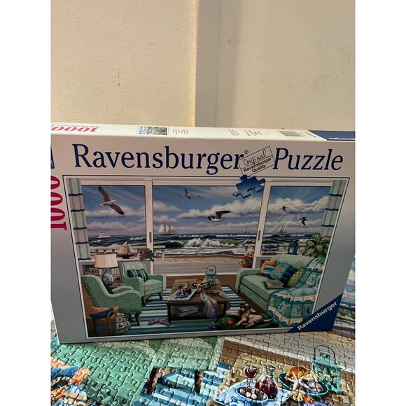 Ravensburger "Cozy Retreat" 1000 Piece Jigsaw Puzzle - Ocean View Living Room - Picture 1 of 15